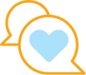 Icon of comment bubbles with heart figure in center to signify intimacy