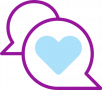 Icon of comment bubbles with heart figure in center to signify intimacy