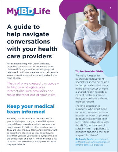 Thumbnail of downloadable conversation guide with health care providers